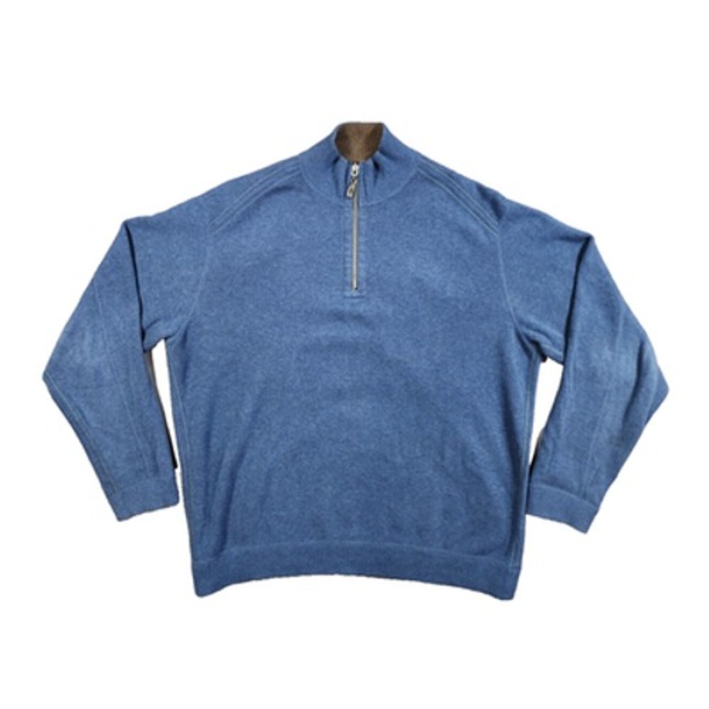 Tommy Bahama Reversible Sweater Men's 2XL Blue Knit Ribbed 1/4 Zip Mock Neck